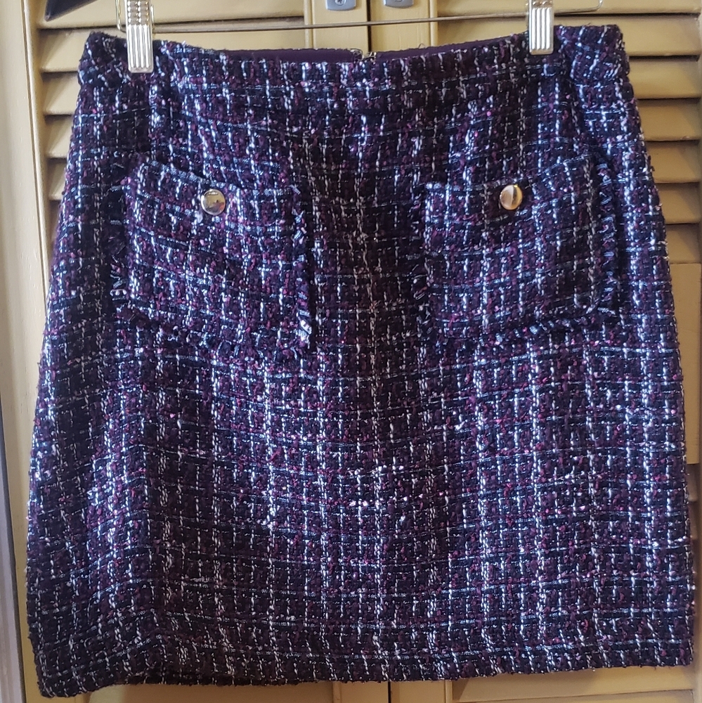 LOFT multicolored wool blend skirt with front pockets and a center back zipper 6